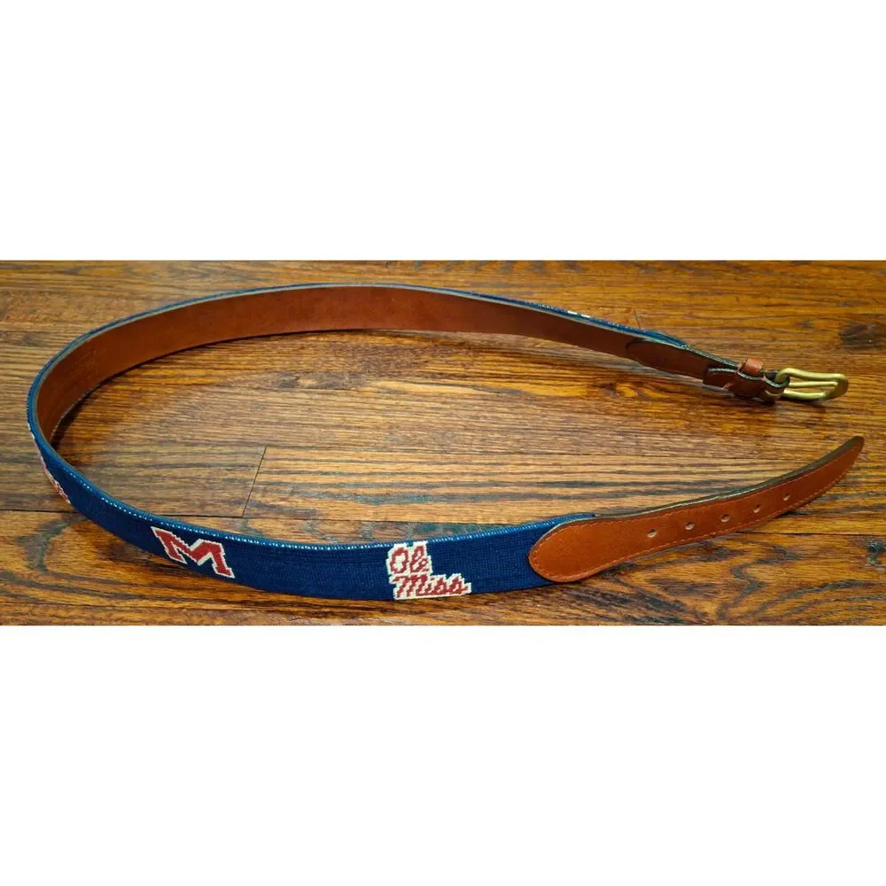 Smathers & Branson Ole Miss Needlepoint Belt Navy Mississippi Mens 36